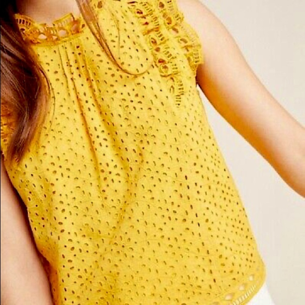Yellow Eyelet Lace Women's Top